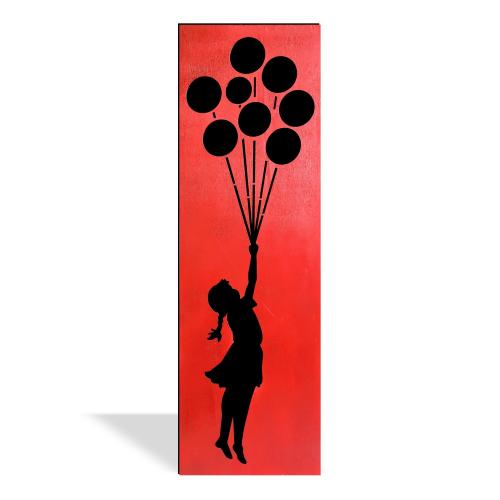 Balonlu Kız 2 Katlı Ahşap Oyma Tablo Siyah & Kırmızı