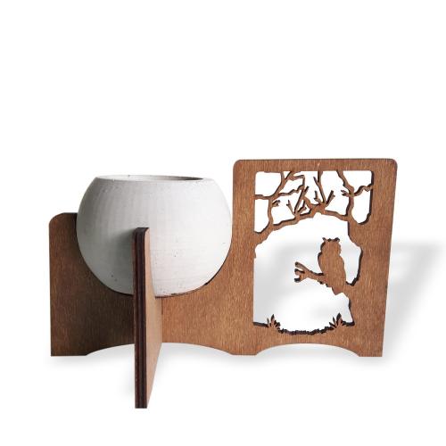 Baykuş ve Orman Figürlü Beton Saksılı Ahşap Stand - Halkkitabevi Baykuş ve Orman Figürlü Beton Saksılı Ahşap Stand - Halkkitabevi