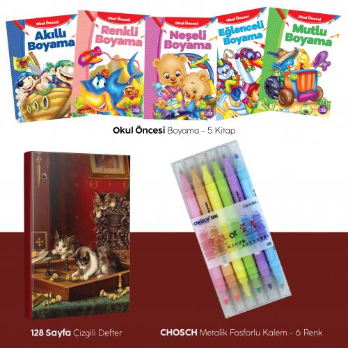 Beşli Boyama Kitabı - Fosforlu Kalem CS-H764 -  Oyunbozan Kediler Defter