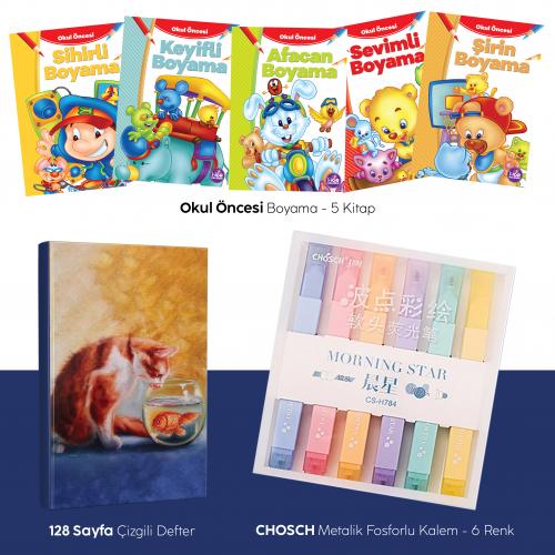 Beşli Boyama Kitabı - Fosforlu Kalem CS-H789 -  Kedi Rüyası Defter