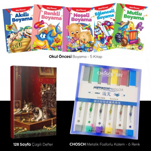 Beşli Boyama Kitabı - Fosforlu Kalem CS-H806 -  Oyunbozan Kediler Defter