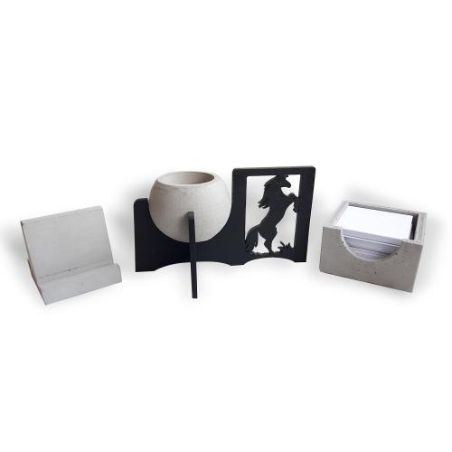 Beton Ofis Seti - Telefon ve Kartvizitlik, Standlı Küre Beton Saksı, B