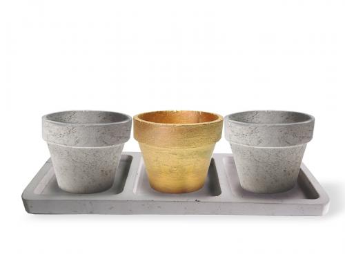 Beton Tepsili 3'lü Konik Beton Saksı Seti - Halkkitabevi Beton Tepsili 3'lü Konik Beton Saksı Seti - Halkkitabevi