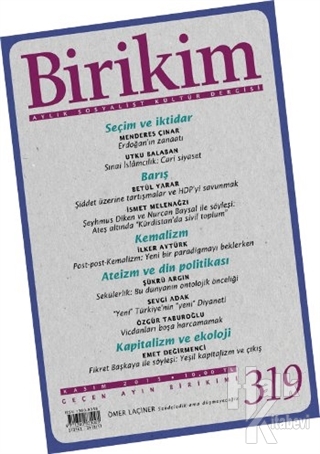 Birikim Aylık Sosyalist Kültür Dergisi Sayı: 319 - Halkkitabevi