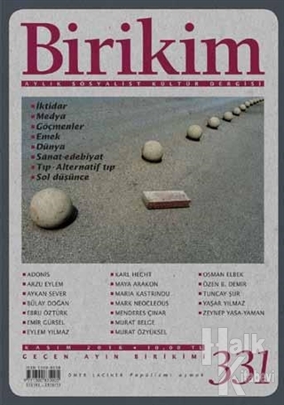 Birikim Aylık Sosyalist Kültür Dergisi Sayı: 331 Kasım 2016 - Halkkita
