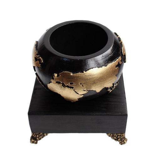 Büyük Dünya Beton Saksı Siyah Altın , Metal Ayaklı Ahşap Stand