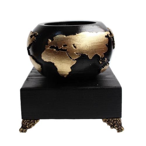 Büyük Dünya Beton Saksı Siyah Altın , Metal Ayaklı Ahşap Stand - Halkk