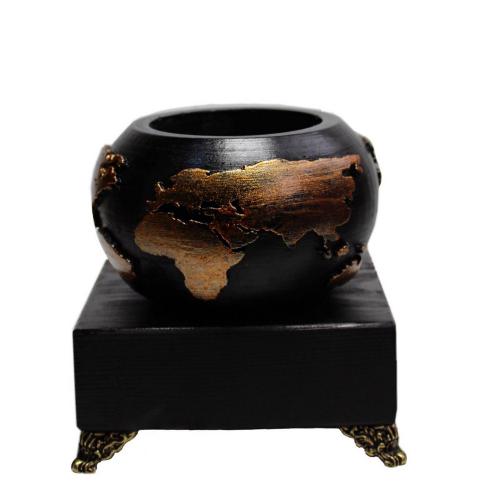 Büyük Dünya Beton Saksı Siyah Bakır , Metal Ayaklı Ahşap Stand