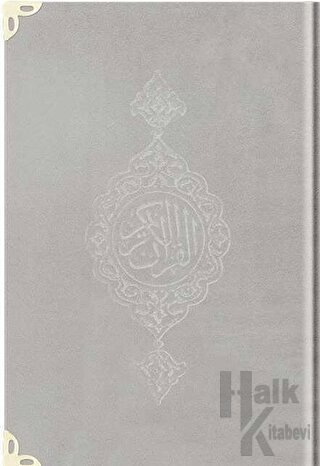 Büyük Cep Boy Kadife Kur'an-ı Kerim (Açık Gri, Yaldızlı, Mühürlü) - 1005 Açık Gri (Ciltli)