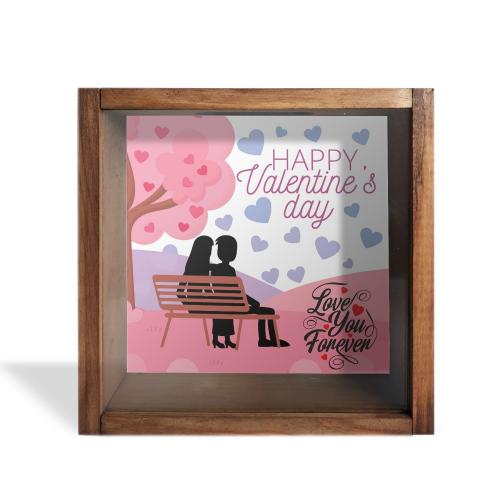 Camlı Ahşap Kumbara Banktaki Sevgililer - Halkkitabevi