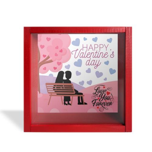 Camlı Ahşap Kumbara Banktaki Sevgililer "Kırmızı" - Halkkitabevi