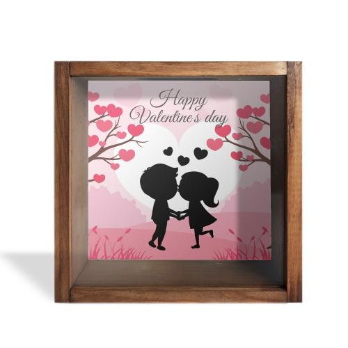 Camlı Ahşap Kumbara Happy Valentine's Day - Halkkitabevi