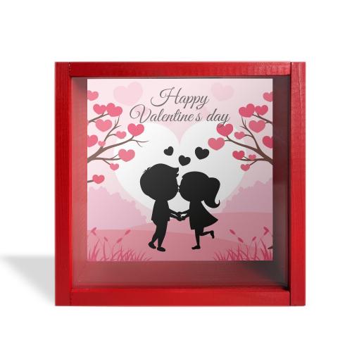 Camlı Ahşap Kumbara Happy Valentine's Day "Kırmızı"