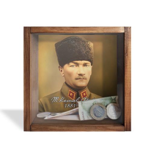 Camlı Ahşap Kumbara Kalpaklı Atatürk - Halkkitabevi
