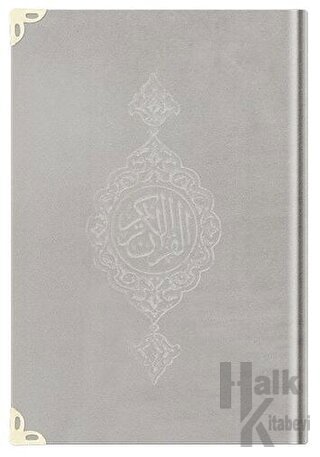 Çanta Boy Kadife Kur'an-ı Kerim (Açık Gri, Yaldızlı, Mühürlü) - 1005 Açık Gri (Ciltli)