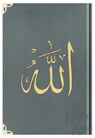 Çanta Boy Kadife Kur'an-ı Kerim (Koyu Gri, Nakışlı, Yaldızlı, Mühürlü) - 1025 Koyu Gri (Ciltli)