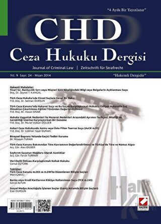 Ceza Hukuku Dergisi Sayı:24 Nisan 2014 - Halkkitabevi