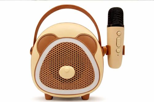 Çocuklara Özel Retro Tasarımlı Bluetooth Karaoke Mikrofon ve Ahşap Tripod – Kahverengi