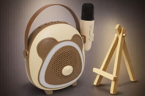 Çocuklara Özel Retro Tasarımlı Bluetooth Karaoke Mikrofon ve Ahşap Tri
