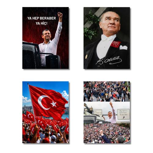 Cumhuriyet 4'lü Set - 15x20 cm, 3 mm MDF, UV Baskı - Halkkitabevi