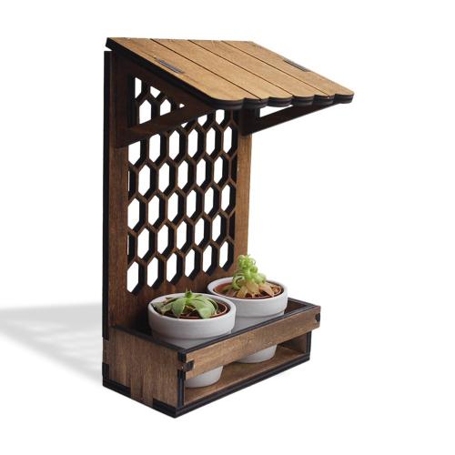 Dekoratif Ahşap, Baklava Desenli 2'li Beton Saksı Standı - Halkkitabev