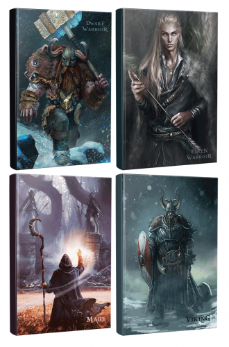 Dörtlü Fantastik Defter Seti - Elven Warrior - Viking - Mage - Dwarf W
