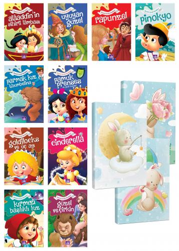 Renkli Dünya Masalları 10 Kitap ve 3 Defter -Sevimli Tavşan