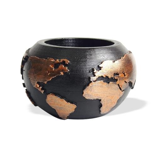 Dünya Desenli Beton Saksı Siyah Bakır Büyük Boy - Halkkitabevi