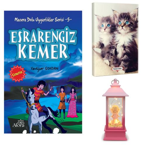 Esrarengiz Kemer - Maviş Kediler Planlama Defteri ve Melek Kız Temalı Fener Tipi Işıklı Kar Küresi