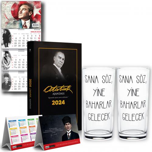 Gazipaşa  Atatürk Ajanda Masa&Duvar Takvim 2'li Rakı Bardağı Seti