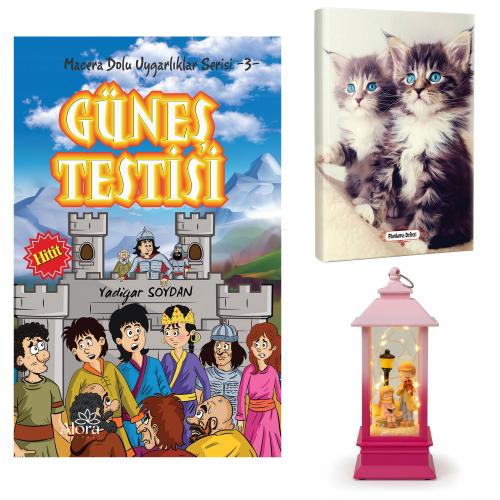 Güneş Testisi - Maviş Kediler Planlama Defteri ve Melodi ve Huzur Fener Tipi Işıklı Kar Küresi