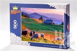 Günbatımı ve Koyunlar (500 Parça) - Ahşap Puzzle Hayvanlar Serisi - (HV12-D)