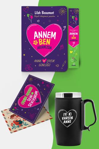 Anneler Gününe Özel Canım Annem Yazılı Siyah Kulplu Termos ve Annem ve Ben Aramızda Günlüğü Seti