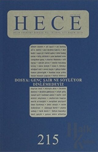 Hece Aylık Edebiyat Dergisi Sayı: 215 Kasım 2014 - Halkkitabevi
