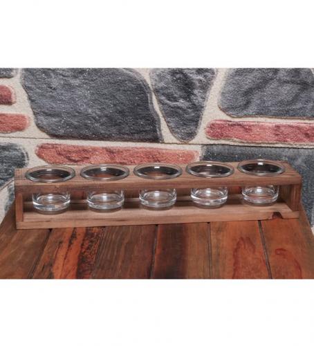 5'Li Ahşap T-Lıght Cam Mumluk