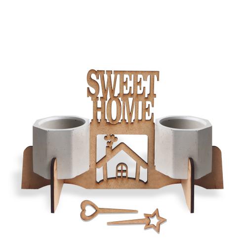 Beton Saksılı Sweet Home Yazılı Ahşap Stand - Halkkitabevi