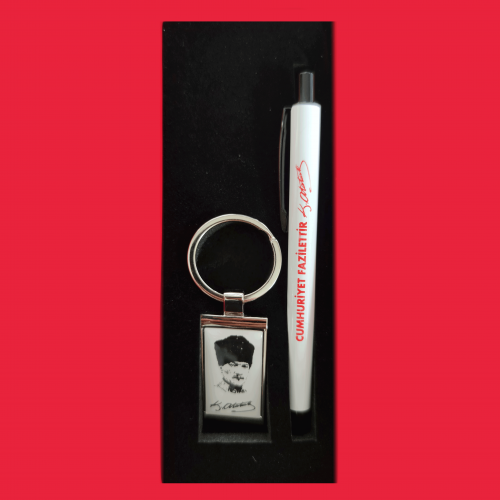 İkili Cumhuriyet Fazilettir Kalem Seti - Tükenmez Kalem ve Anahtarlık