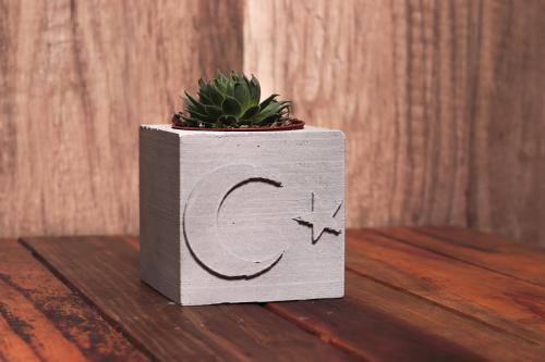 HK Dekor Ay Yıldız Motifli Beton Saksı - Halkkitabevi