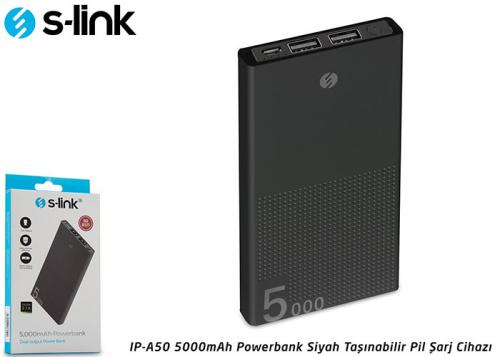 S-link IP-A50 5000mAh Powerbank Siyah Taşınabilir Pil Şarj Cihazı - Ha