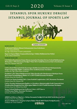 İstanbul Spor Hukuku Dergisi Cilt 2 Sayı: 2 - Halkkitabevi