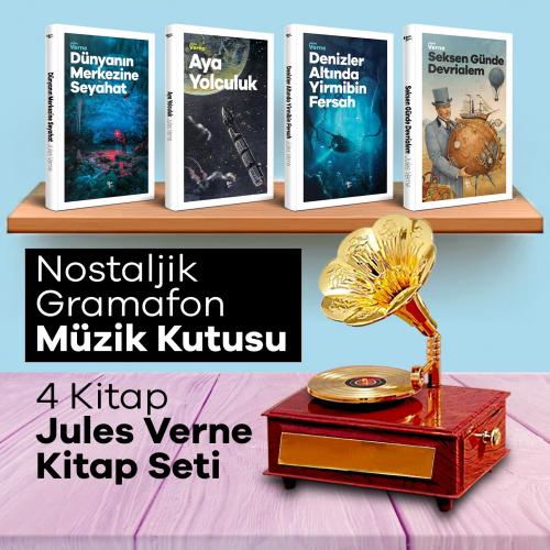 Jules Verne Hediye Seti 4 Kitap ve Nostaljik Gramafon Müzik Kutusu