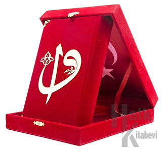 Kadife Kutulu Kur'an-ı Kerim (Çanta Boy, Elif-Vavlı, Kırmızı) (Ciltli)