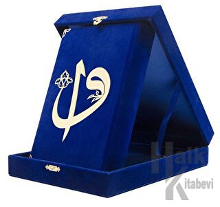 Kadife Kutulu Kur'an-ı Kerim (Cep Boy, Elif-Vavlı, Koyu Mavi) (Ciltli)