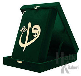 Kadife Kutulu Kur'an-ı Kerim (Orta Boy, Elif-Vavlı, Yeşil) (Ciltli)