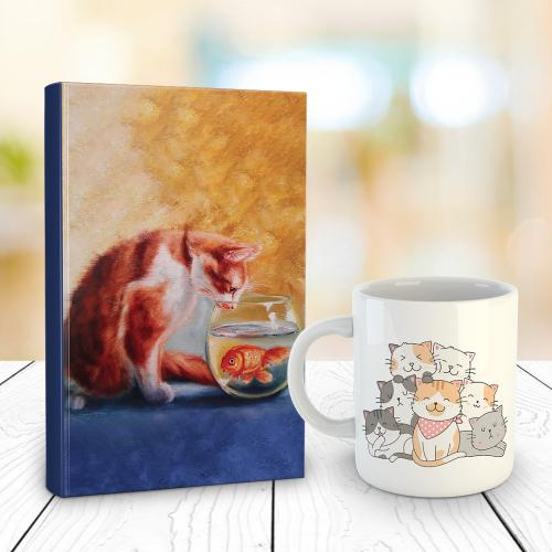 Kedi Rüyası 128 Sayfa Çizgili defter ve Kedi Yumağı Kupa Bardak