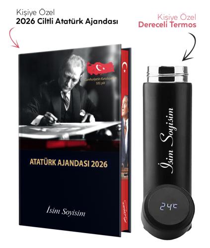 Kişiye Özel 2026 Atatürk Ciltli Ajanda ve Dereceli Termos