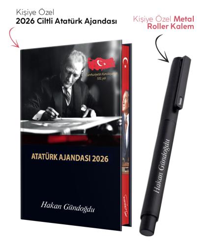 Kişiye Özel 2026 Atatürk Ciltli Ajanda ve Metal Roller Kalem