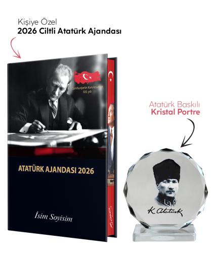 Kişiye Özel 2026 Atatürk Ciltli Ajanda ve Müzkli ve Kristal Portre