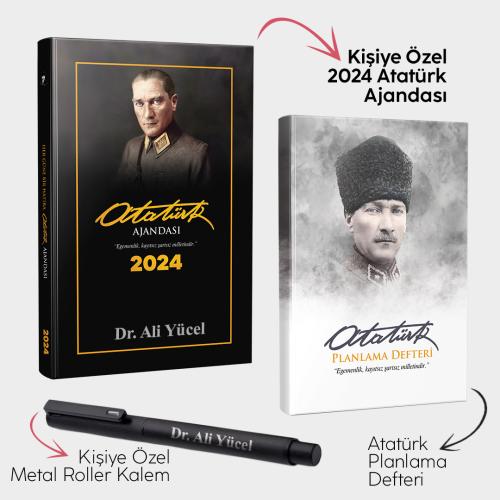 Kişiye Özel - Önder 2024 Atatürk Ajandası - Atatürk Planlama Defteri ve Metal Roller Kalem
