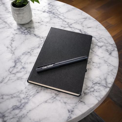 Kişiye Özel Soft Deri Defter ve Roller Rubber Kalem - Siyah  - Halkkit